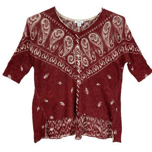 Sundance Bandana Print Top Sweater Size PS Rust Red Paisley Western Boho Rodeo